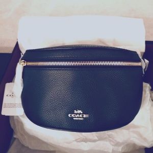 NWT–Black COACH Belt Bag (Leather/Gold) Adjustable